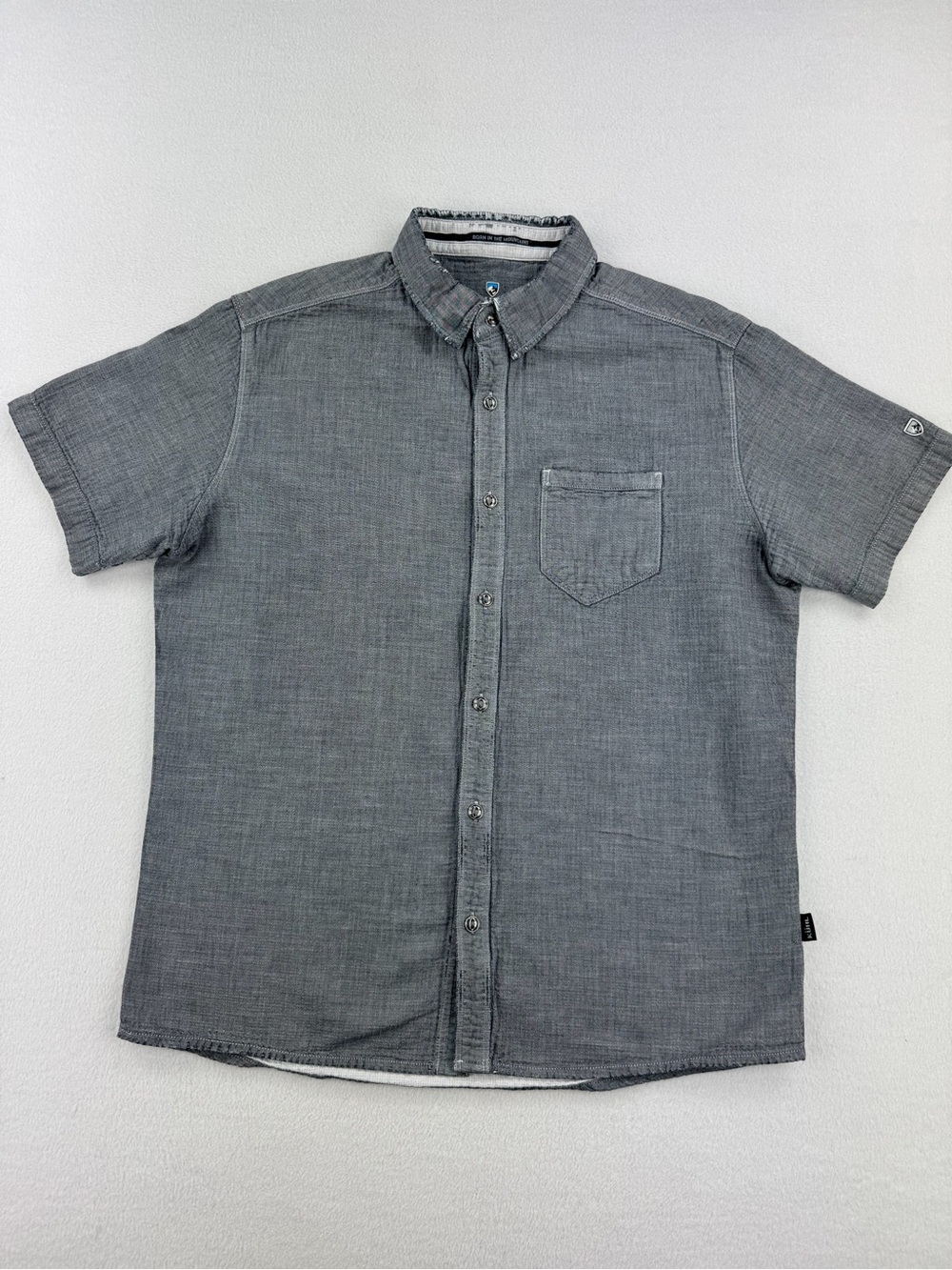 Kuhl Suncel Gray Short Sleeve Button Shirt Outdoor Hiking Men’s Size L